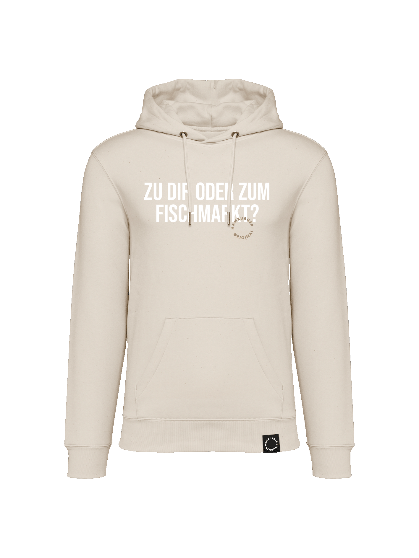 Hoodie aus Bio-Baumwolle "Zu Dir oder zum Fischmarkt?"