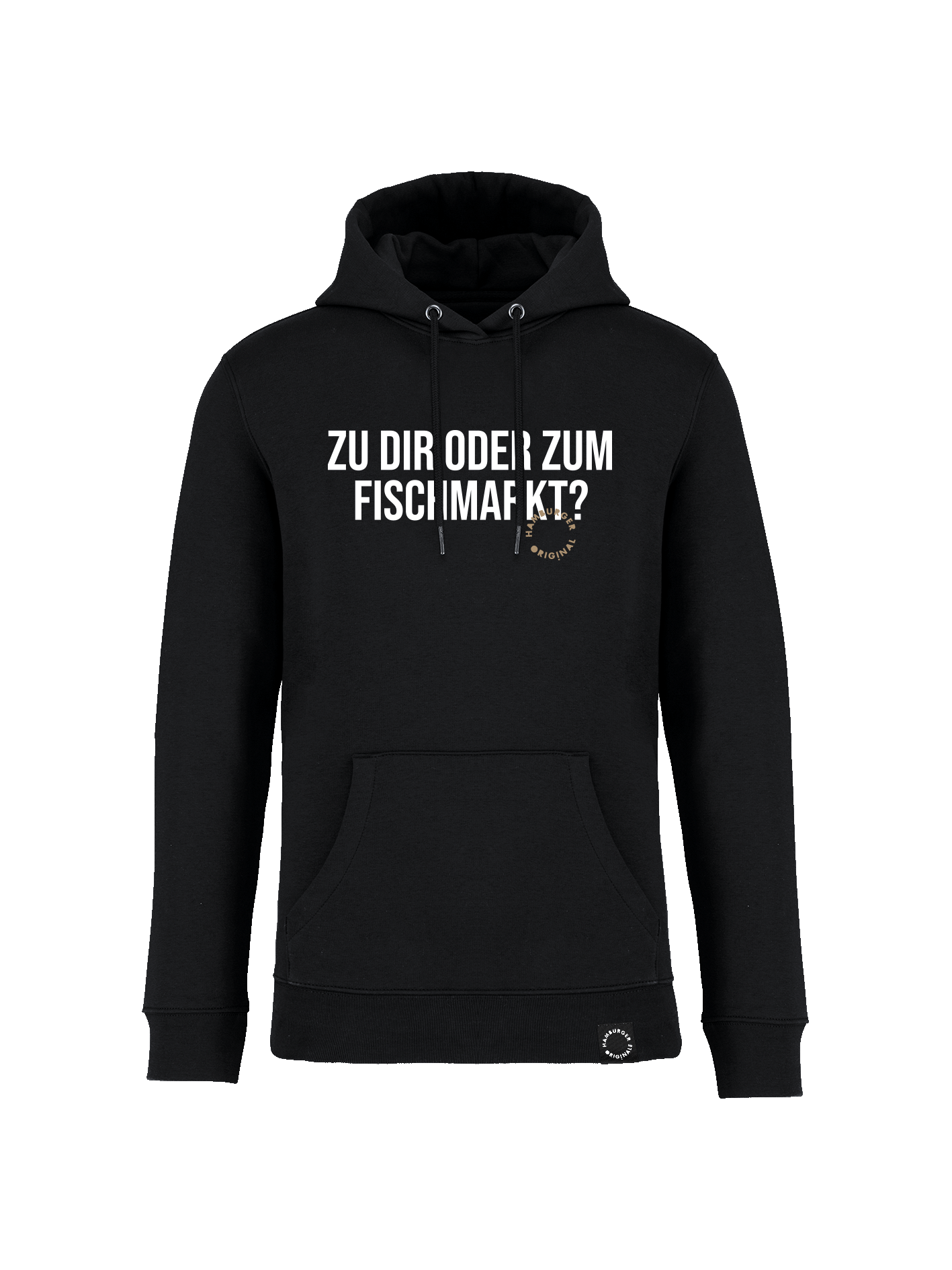 Hoodie aus Bio-Baumwolle "Zu Dir oder zum Fischmarkt?"