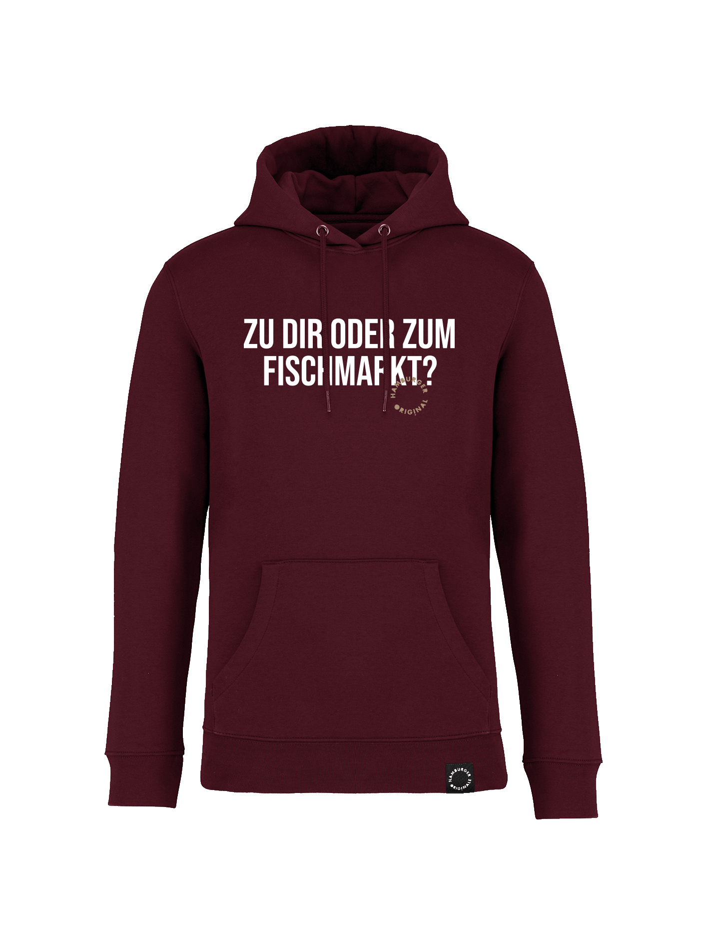 Hoodie aus Bio-Baumwolle "Zu Dir oder zum Fischmarkt?"