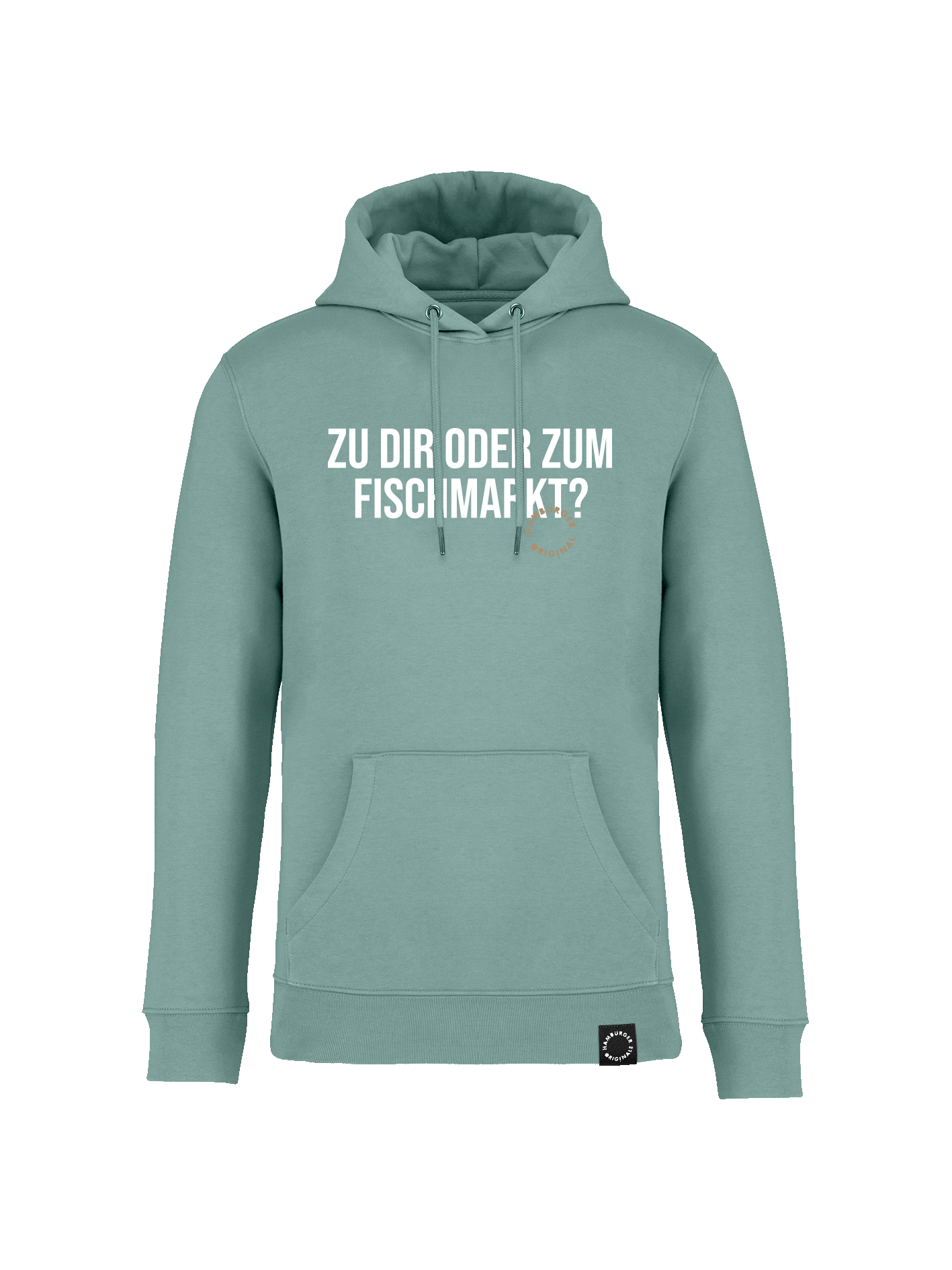 Hoodie aus Bio-Baumwolle "Zu Dir oder zum Fischmarkt?"