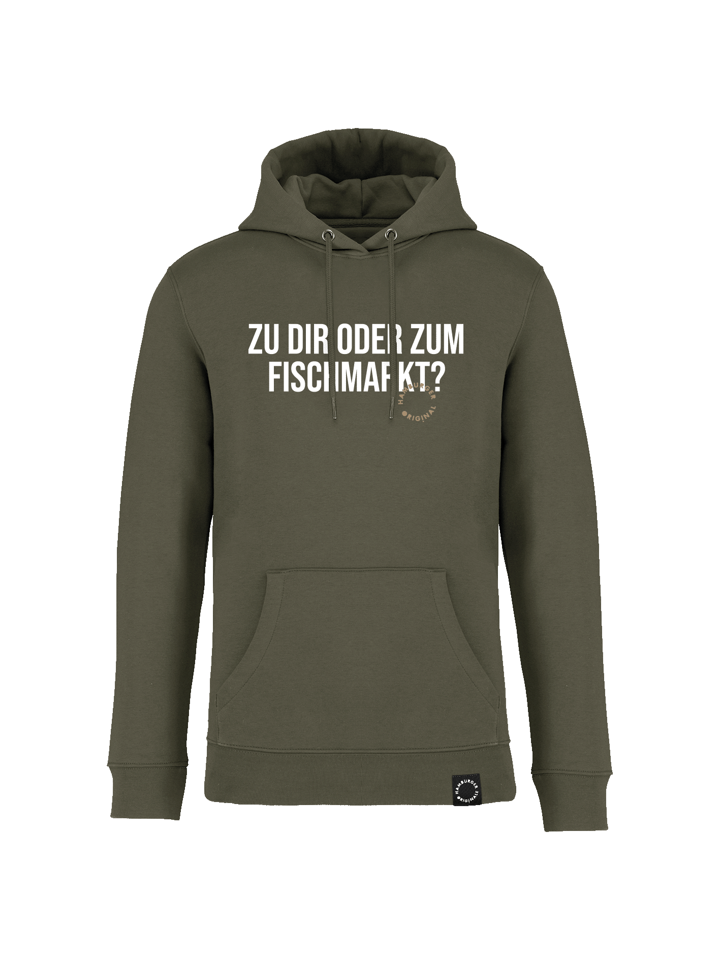 Hoodie aus Bio-Baumwolle "Zu Dir oder zum Fischmarkt?"