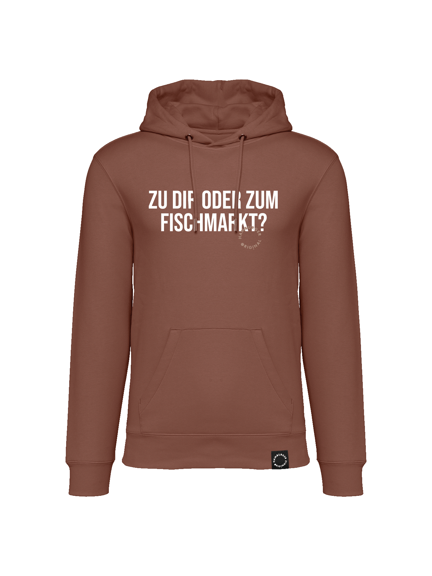 Hoodie aus Bio-Baumwolle "Zu Dir oder zum Fischmarkt?"