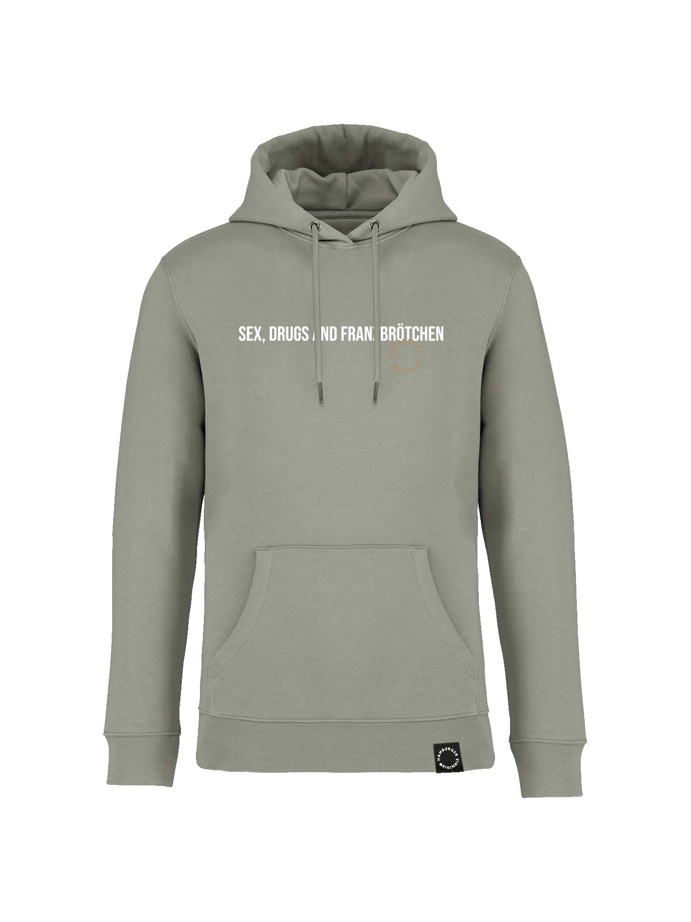 Hoodie aus Bio-Baumwolle "Sex, Drugs and Franzbrötchen"