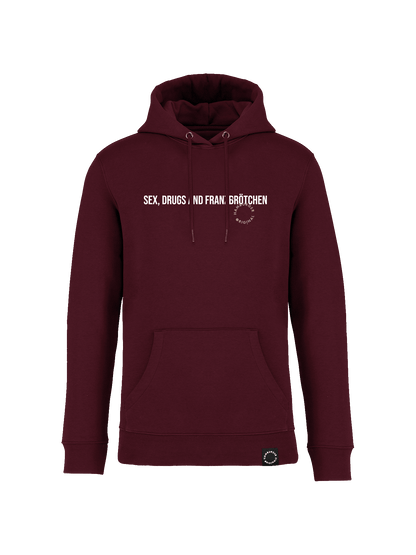 Hoodie aus Bio-Baumwolle "Sex, Drugs and Franzbrötchen"