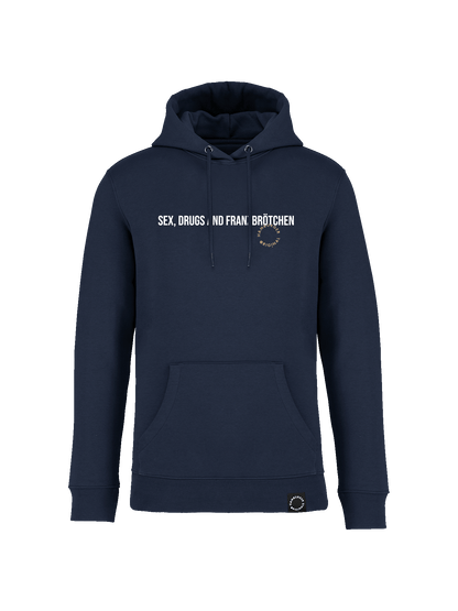 Hoodie aus Bio-Baumwolle "Sex, Drugs and Franzbrötchen"