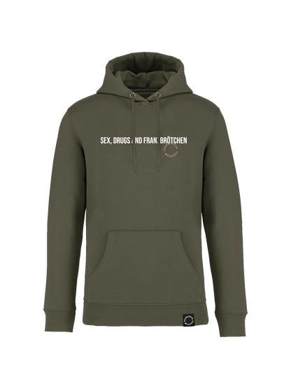 Hoodie aus Bio-Baumwolle "Sex, Drugs and Franzbrötchen"