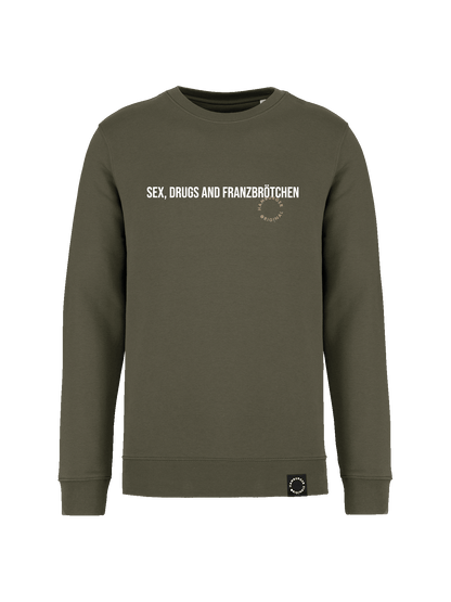 Sweatshirt aus Bio-Baumwolle "Sex, Drugs and Franzbrötchen"