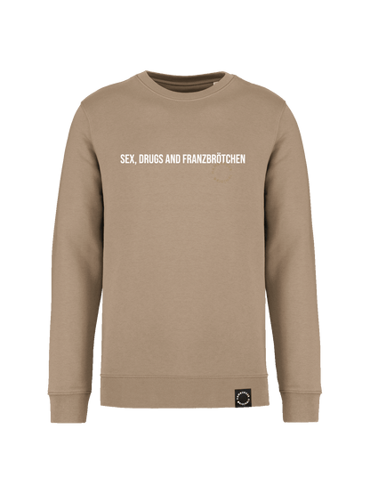 Sweatshirt aus Bio-Baumwolle "Sex, Drugs and Franzbrötchen"